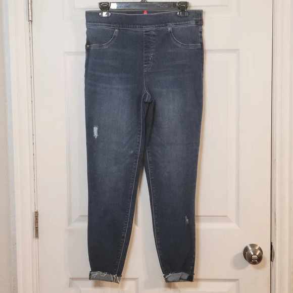 SPANX Large distressed Dark wash Pull on Jeans - Picture 2 of 10